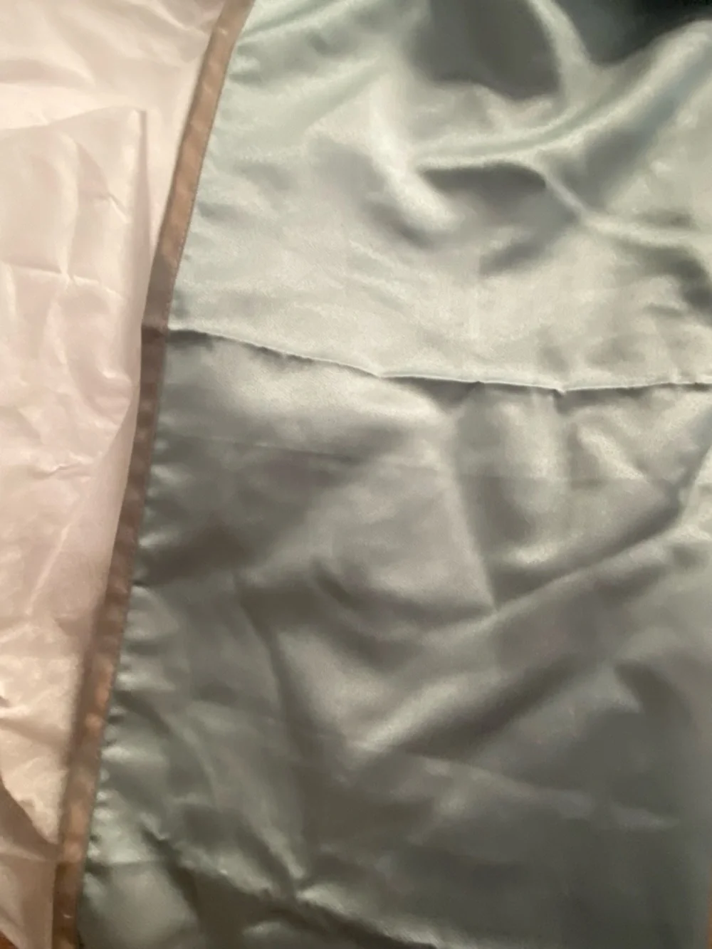 Reversible Two-Tone brown/teal iridescent bed skirt other side is just teal